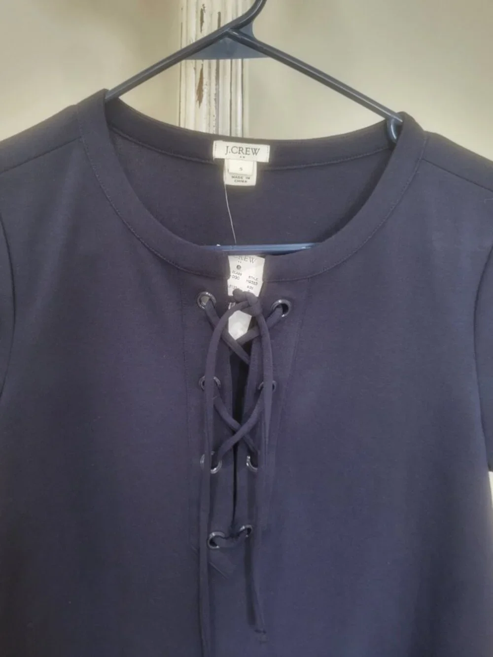 Women's J Crew Size Small Lace-Up Short Sleeve Solid Knit T-Shirt Dress Navy New